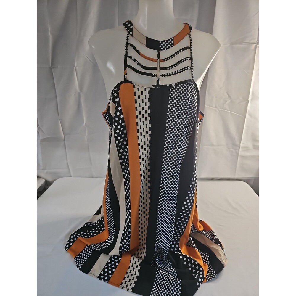 Shein Curve Halter Top Dress Black White and Orange Polka dots size xl